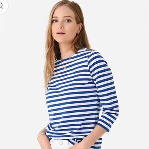 JOHN PATRICK Women’s Hazel Top Organic Striped 3/4 Sleeve Blue White Breton